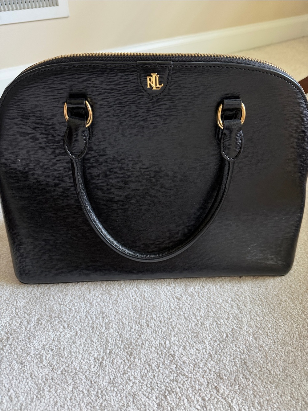 Ralph Lauren Black Leather Dome Satchel with Gold Hardware